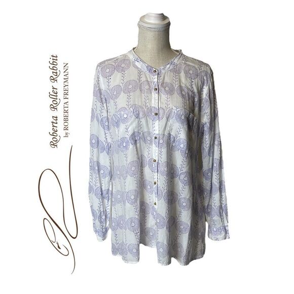 Roberta Roller Rabbit Lightweight 100% Cotton Button Down Patterned Top - Picture 1 of 14